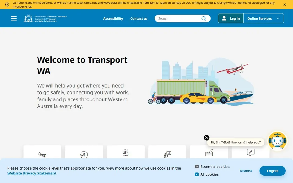 WA Transport and Major Infrastructure website screenshot