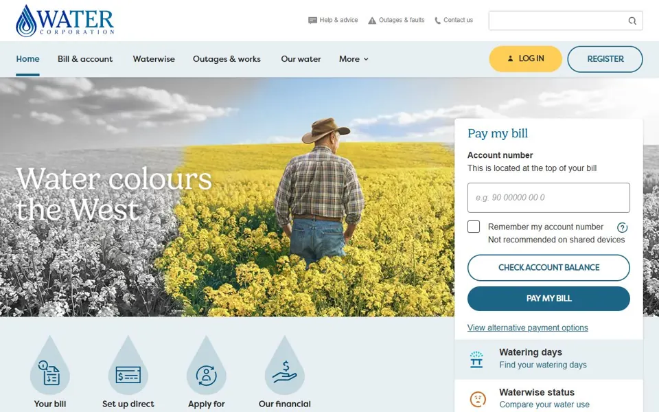 Water Corporation website screenshot