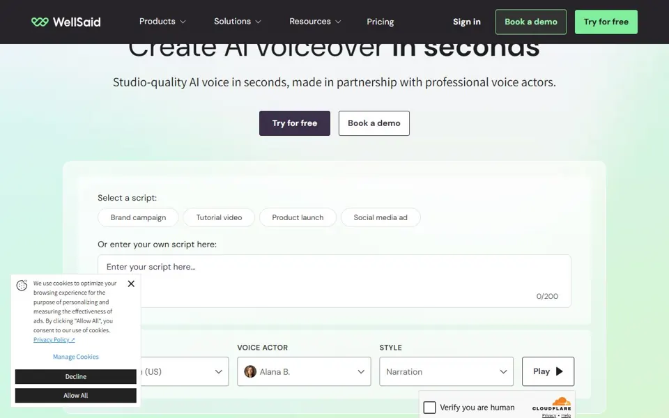 WellSaid website screenshot