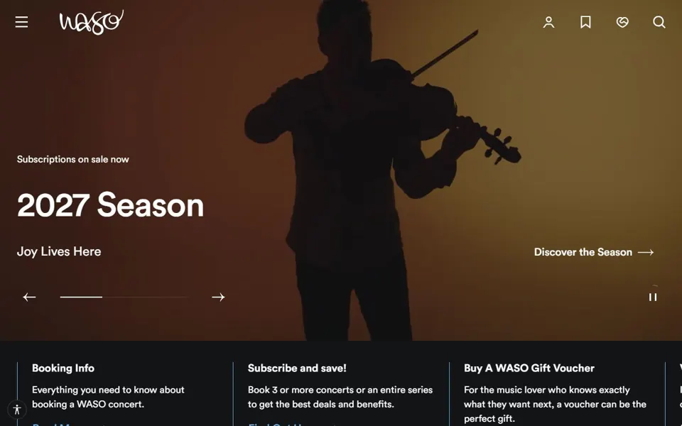 West Australian Symphony Orchestra website screenshot