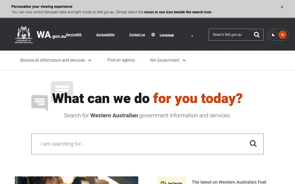 Western Australian Government website screenshot