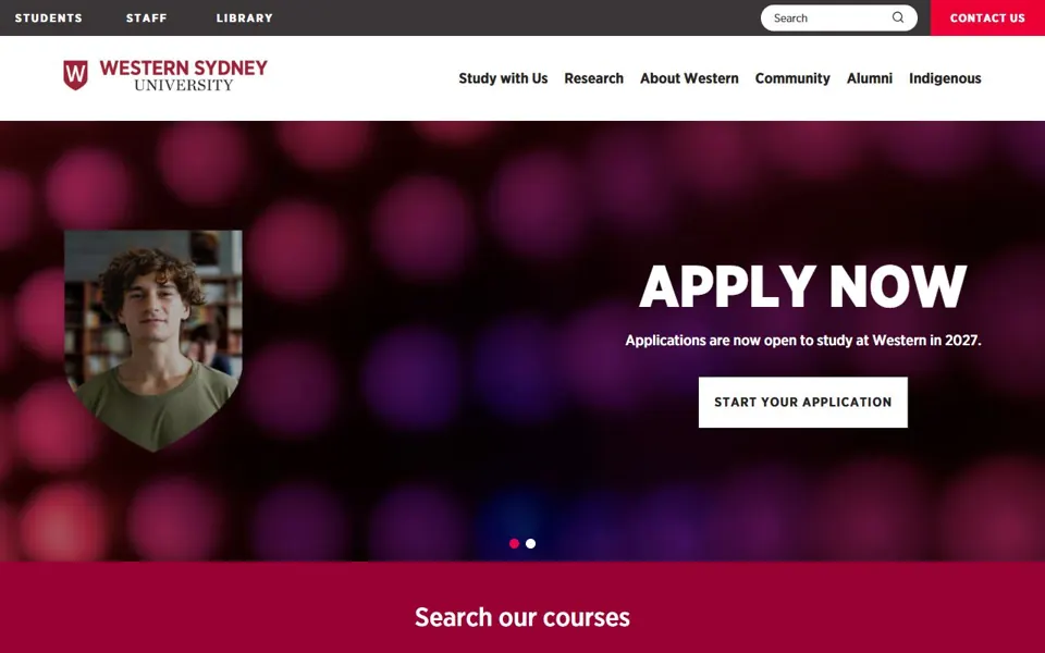 Western Sydney University website screenshot