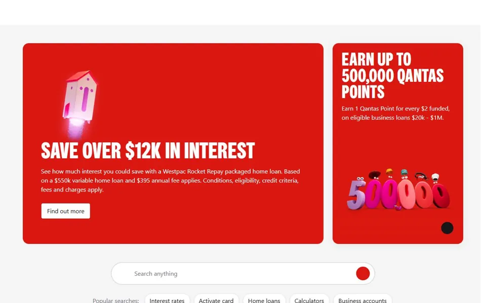 Westpac website screenshot