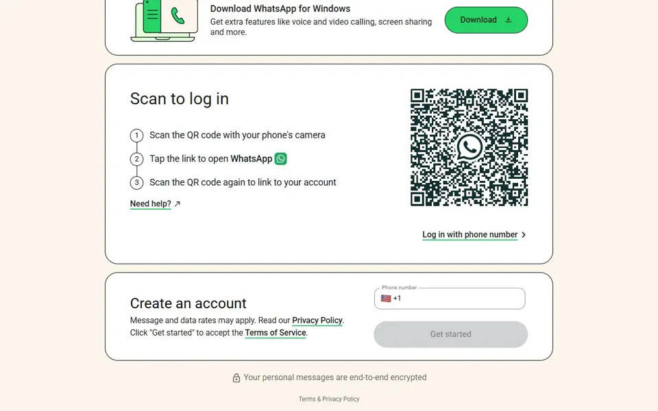 WhatsApp website screenshot
