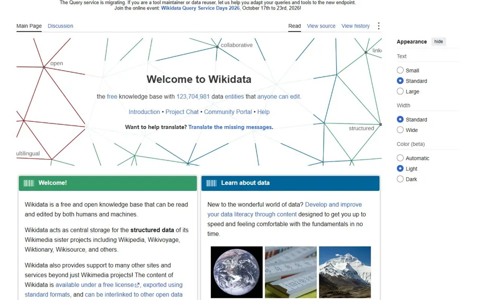 Wikidata website screenshot