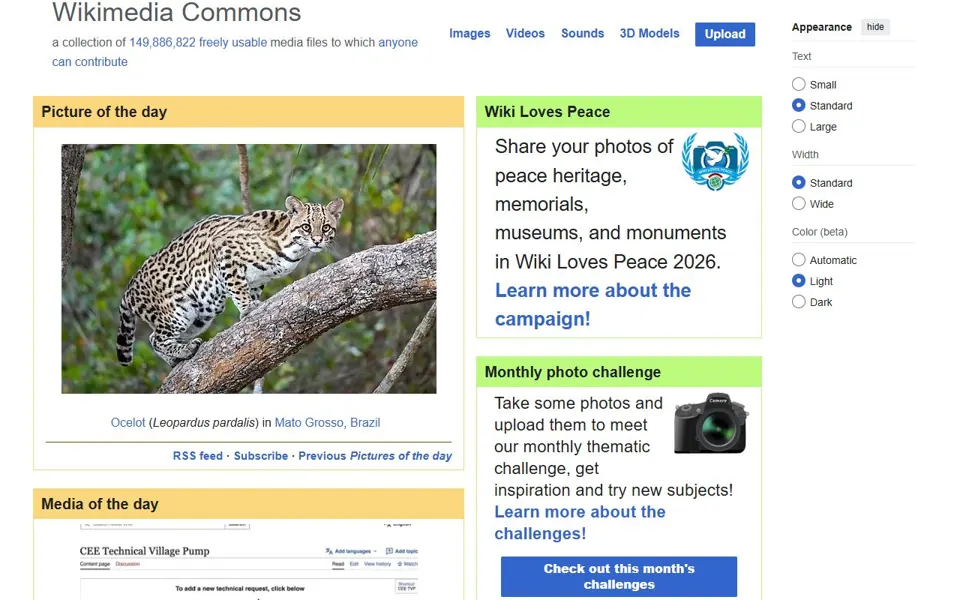 Wikimedia Commons – Ansicht der Anbieter-Website
