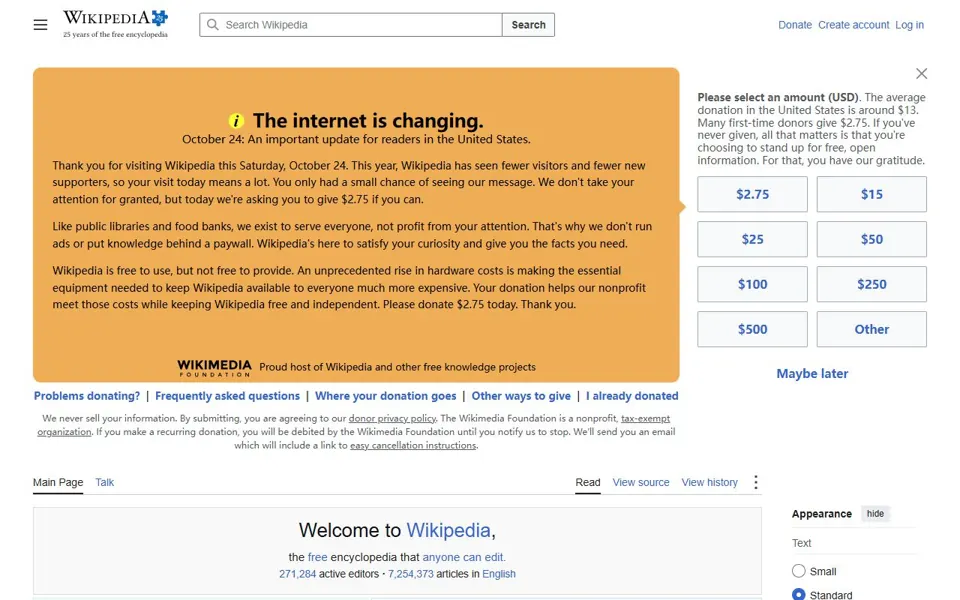Wikipedia website screenshot