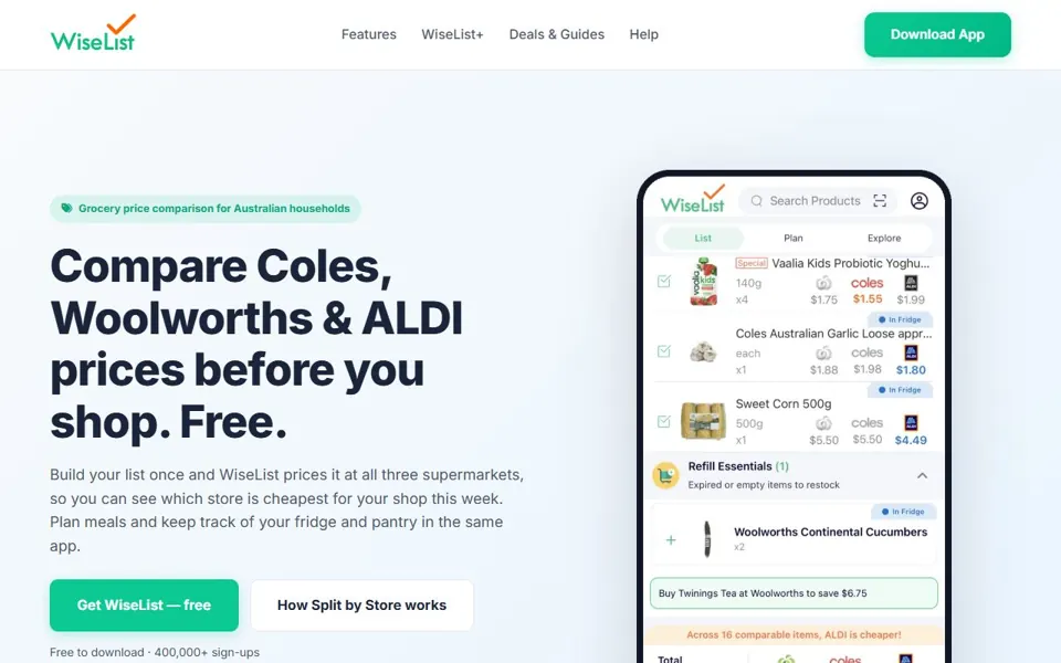 WiseList website screenshot