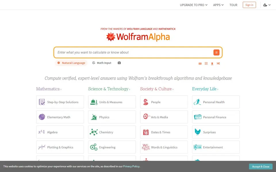 WolframAlpha website screenshot
