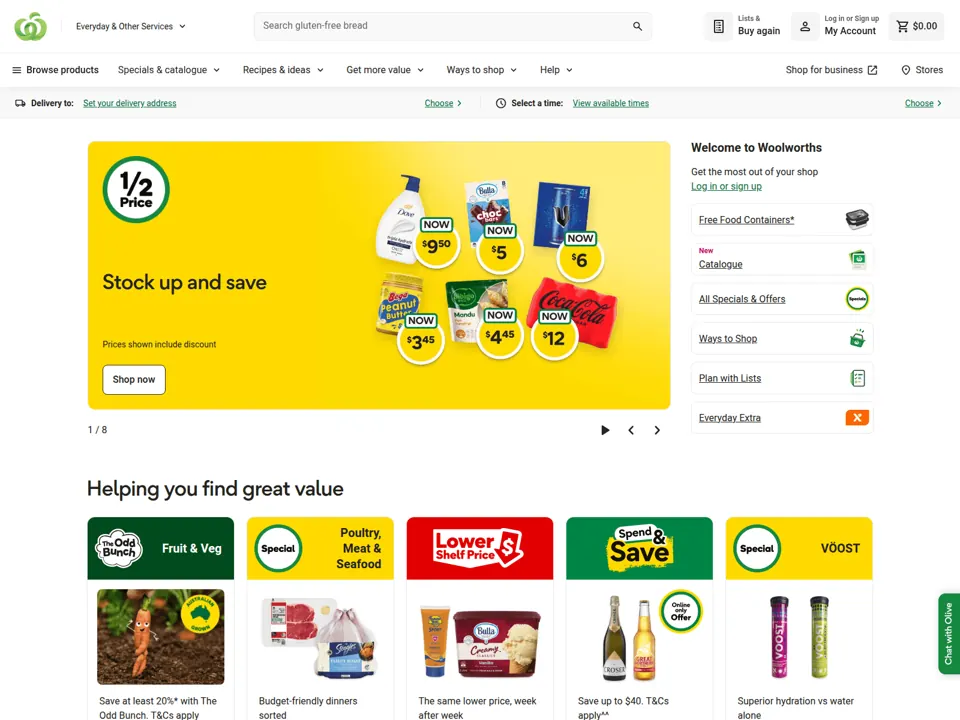 Woolworths website screenshot
