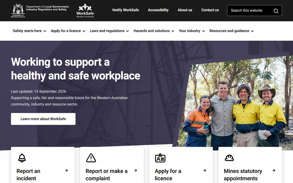 WorkSafe WA website screenshot