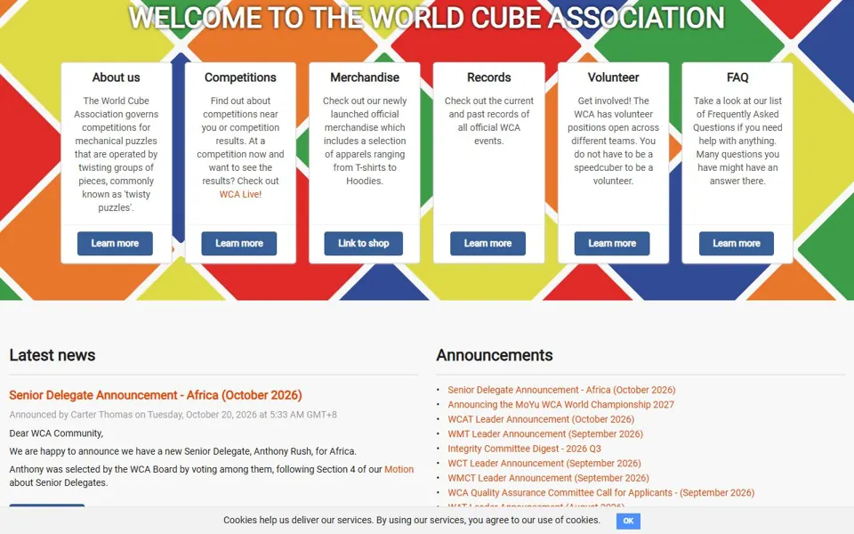 World Cube Association website screenshot