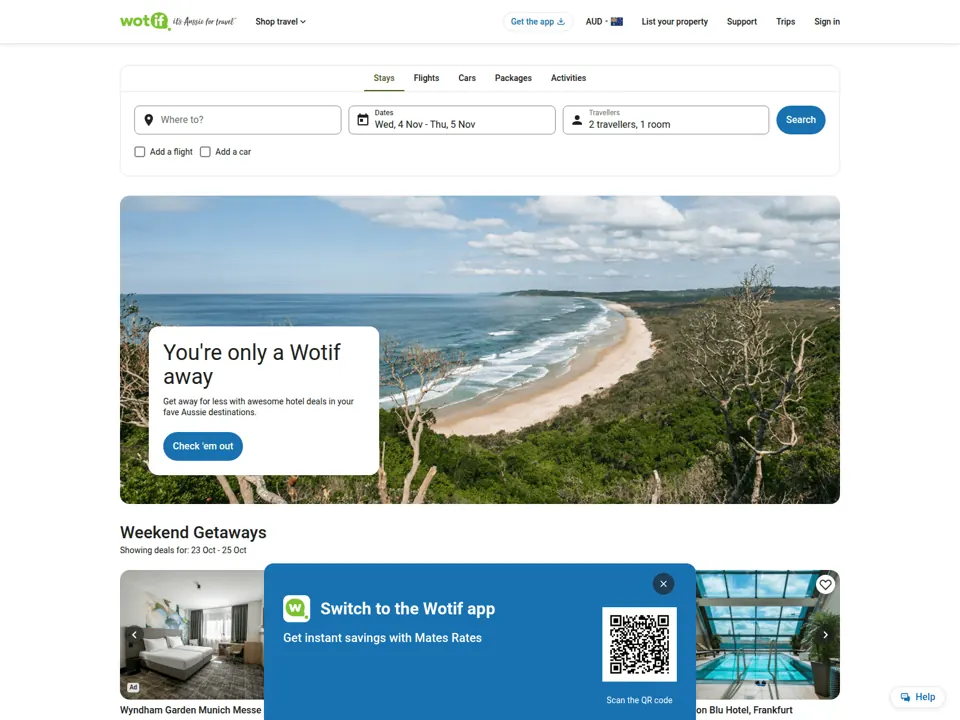 Wotif website screenshot