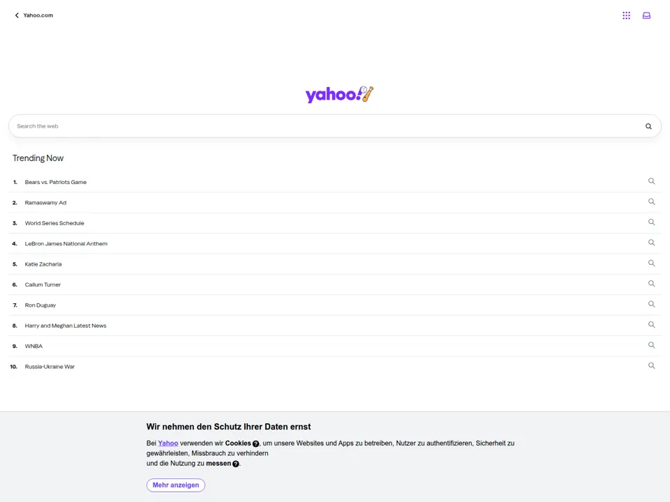 Yahoo Search website screenshot