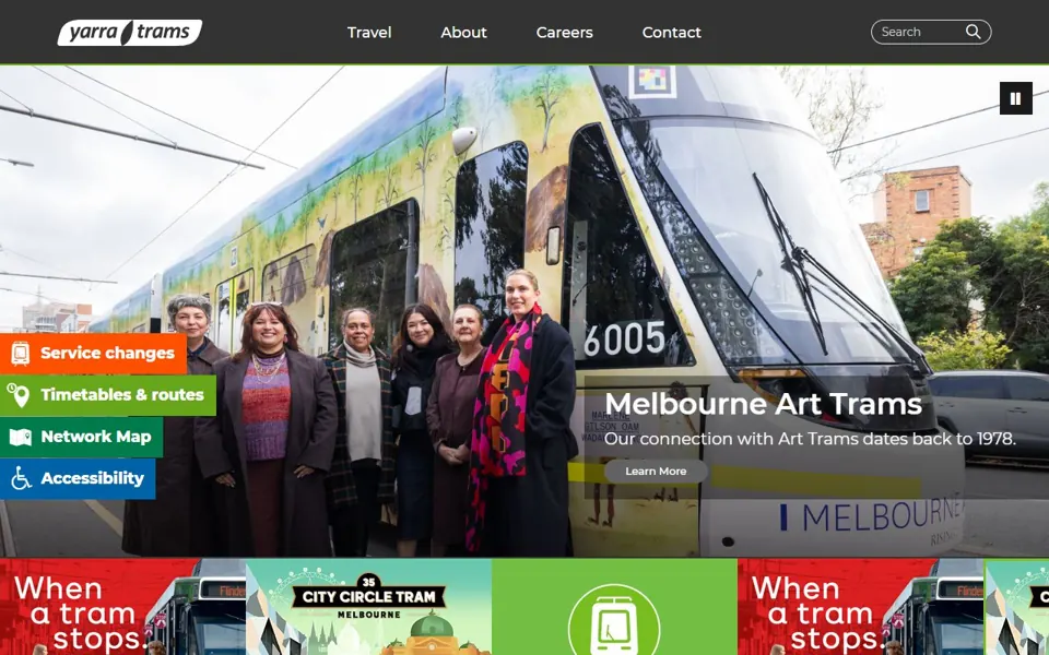 Yarra Trams website screenshot