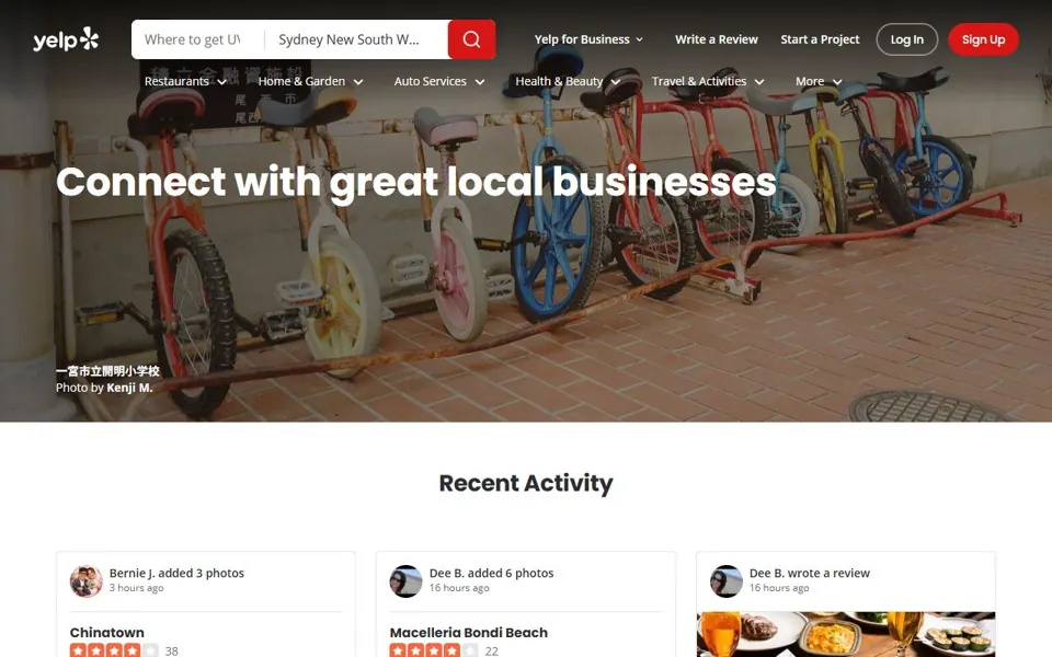Yelp Australia website screenshot